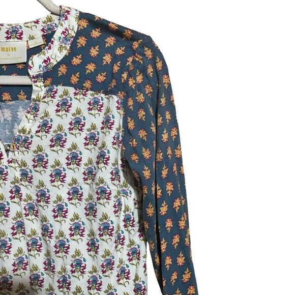 Maeve Anthropologie Top Womens XS Multicolor Boho Artsy Split Neck Blouse - Picture 3 of 8